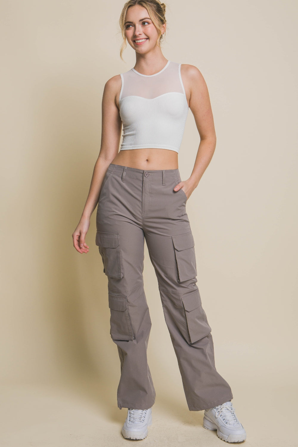 Round Neck Ribbed Cropped Mesh Tank Top Full