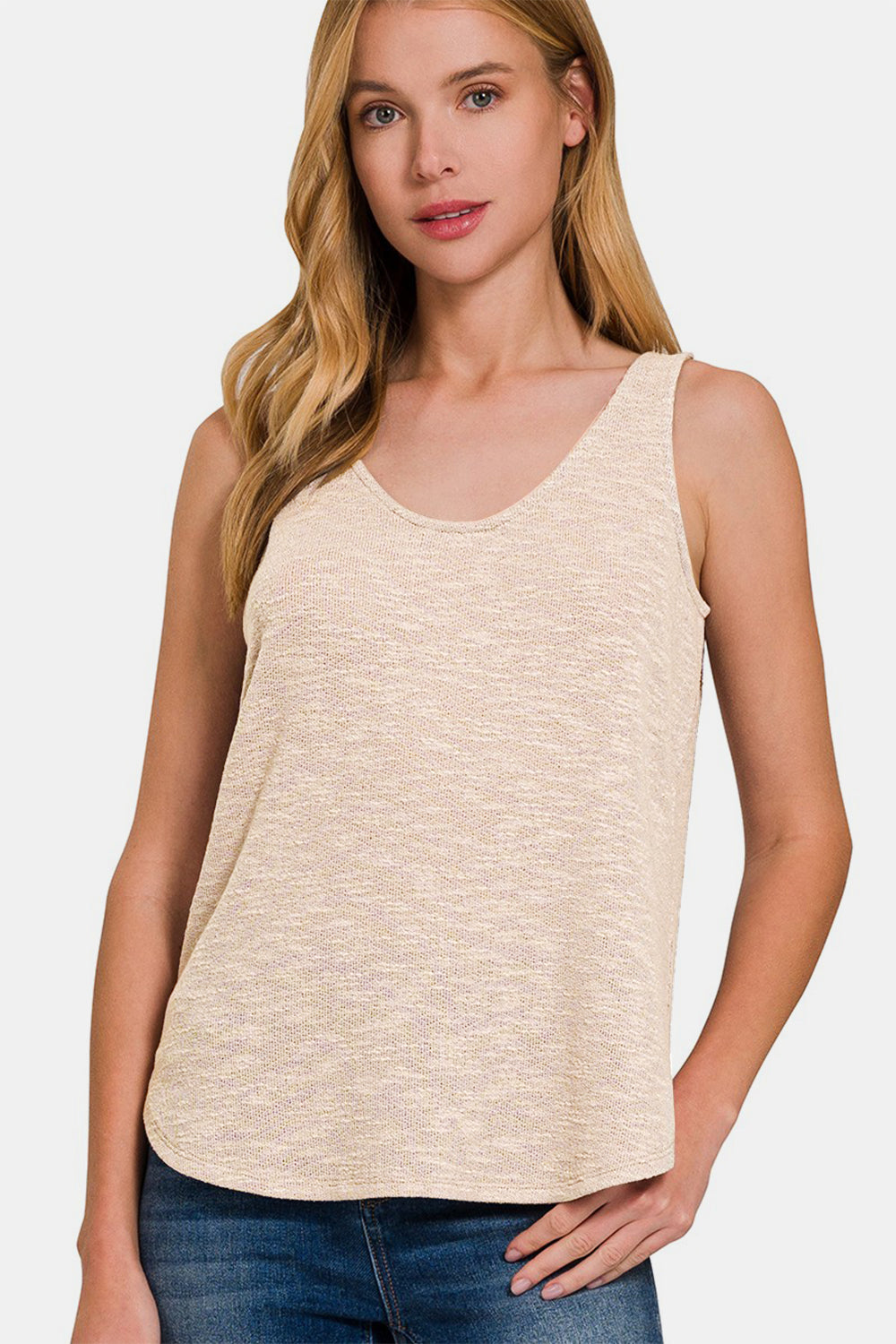 Round Neck Tank Top with Curved Hem front view