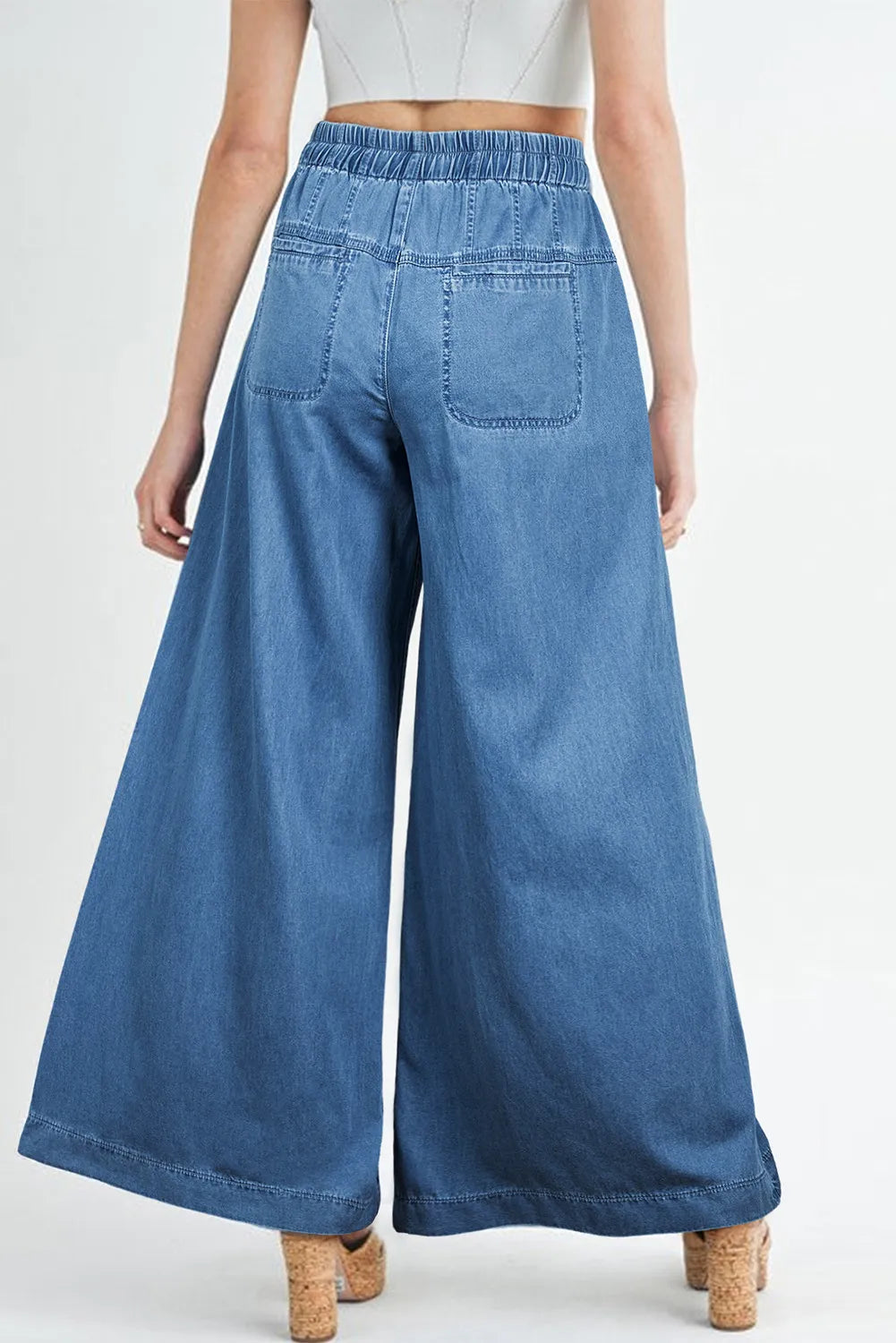 Wide Leg Jeans with Drawstring Elastic Waist back