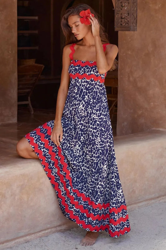 Printed square neck maxi dress