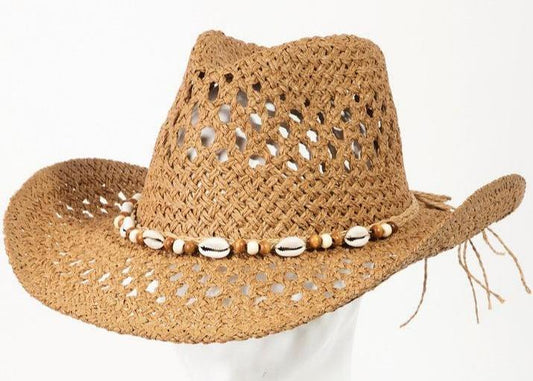 Cowrie Shell Beaded String Straw Hat by Fame