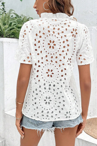 Eyelet Frill Short Sleeve Blouse Back view