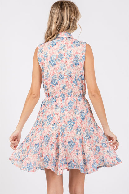 Floral Eyelet Sleeveless Mini Dress from back 