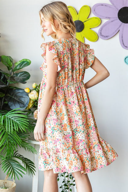 Floral Ruffled V-Neck Dress Back