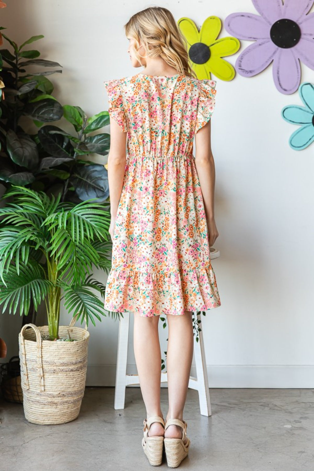 Floral Ruffled V-Neck Dress Back view