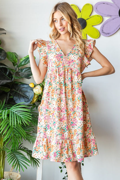 Floral Ruffled V-Neck Dress Front