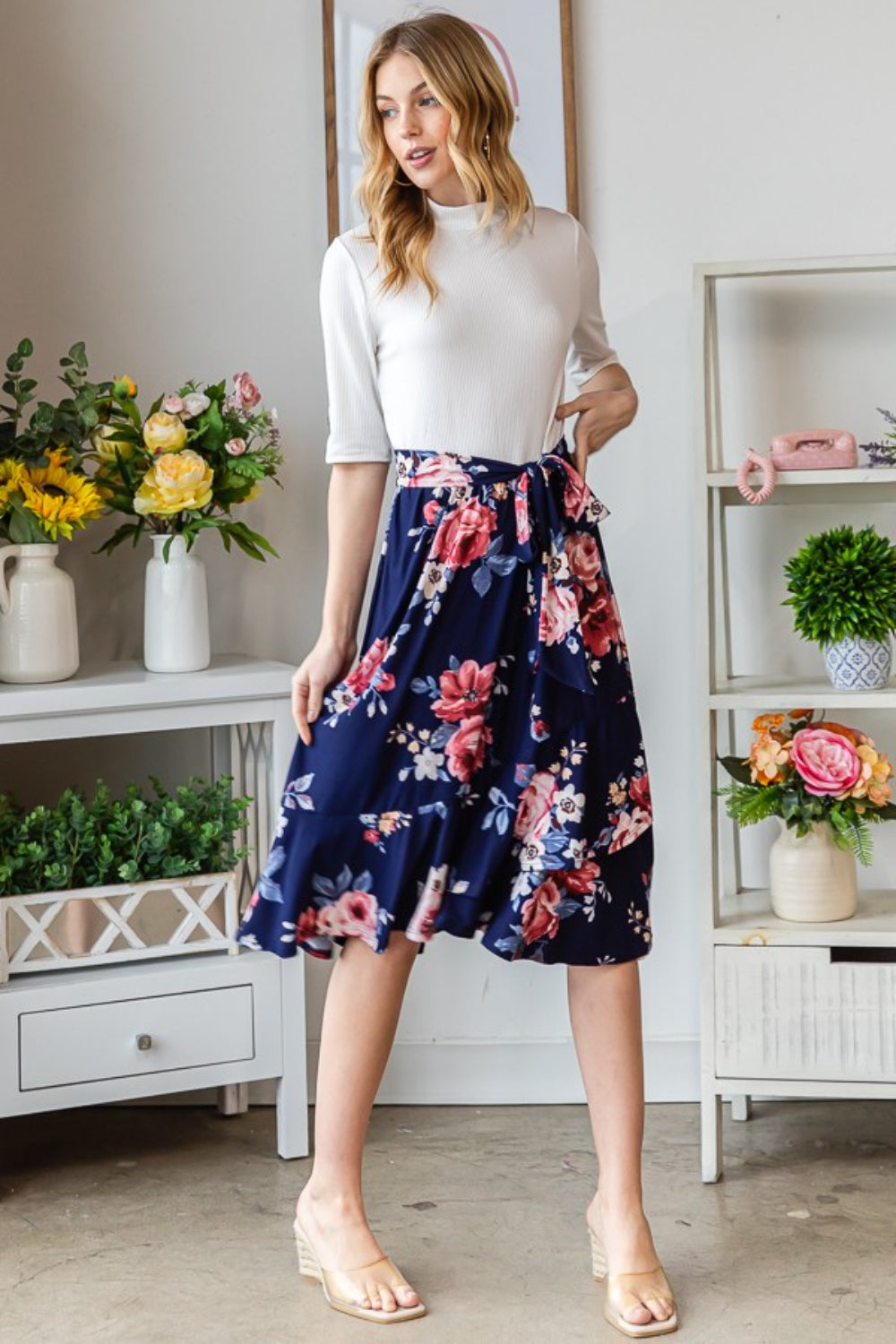 Floral Wrap Ruffled Skirt front