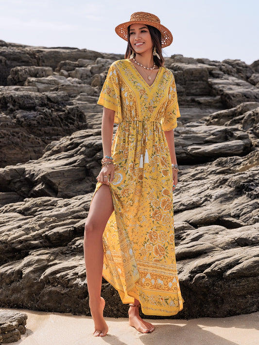 Floral print Half Sleeve Dress with Drawstring Waist 