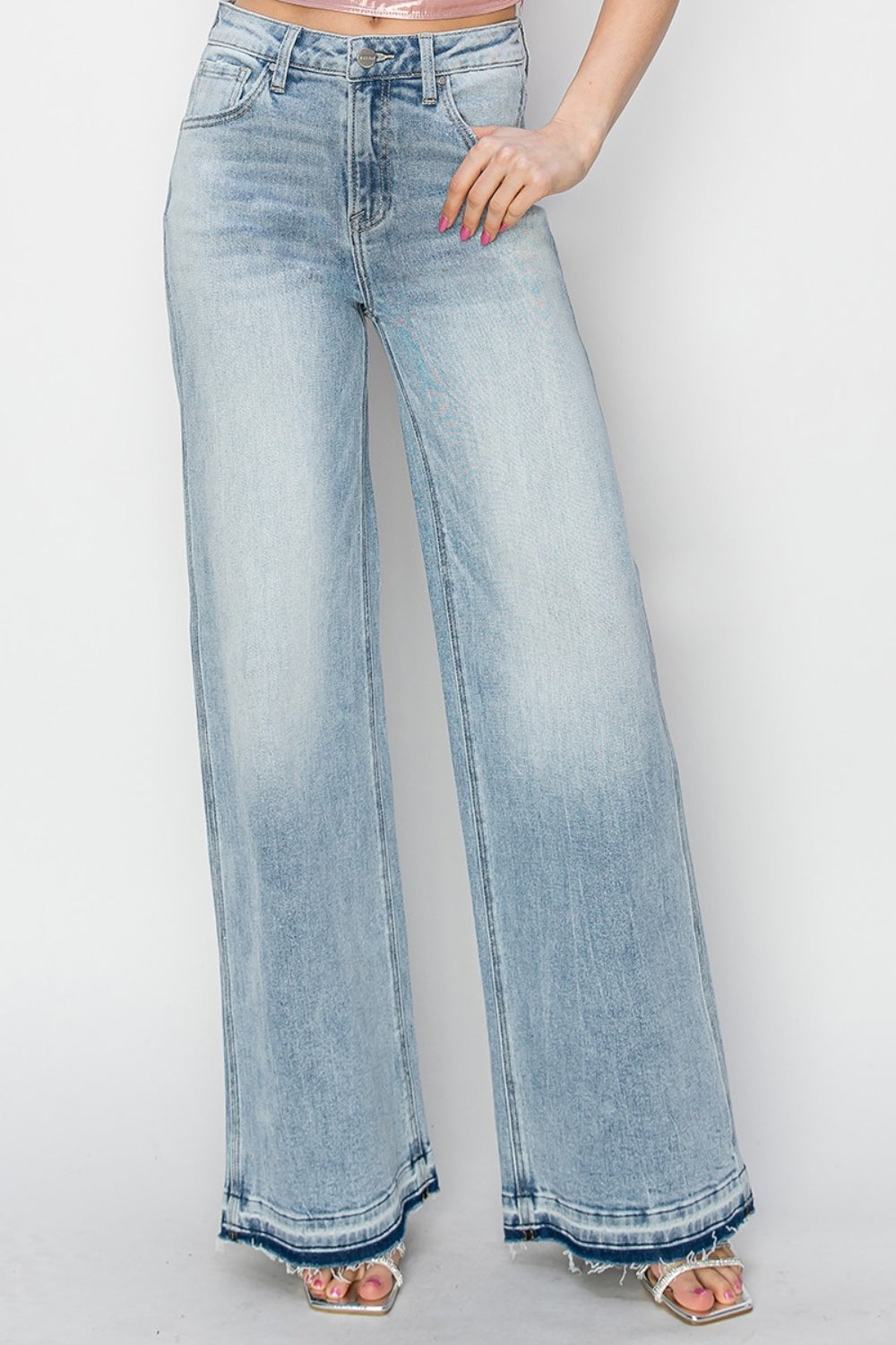 Full Size High Rise Wide Leg Jeans by Risen closeup