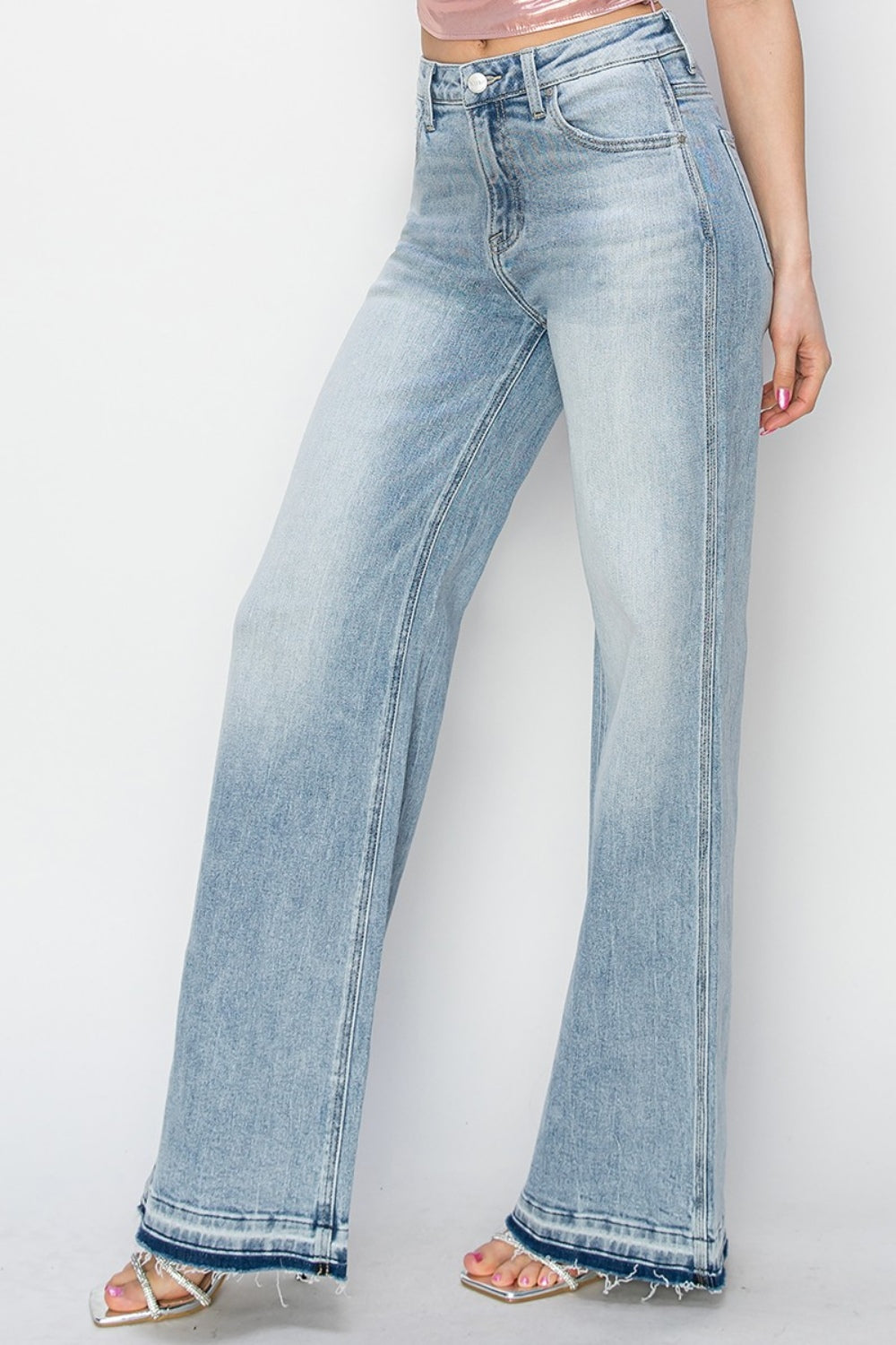 Full Size High Rise Wide Leg Jeans by Risen side view