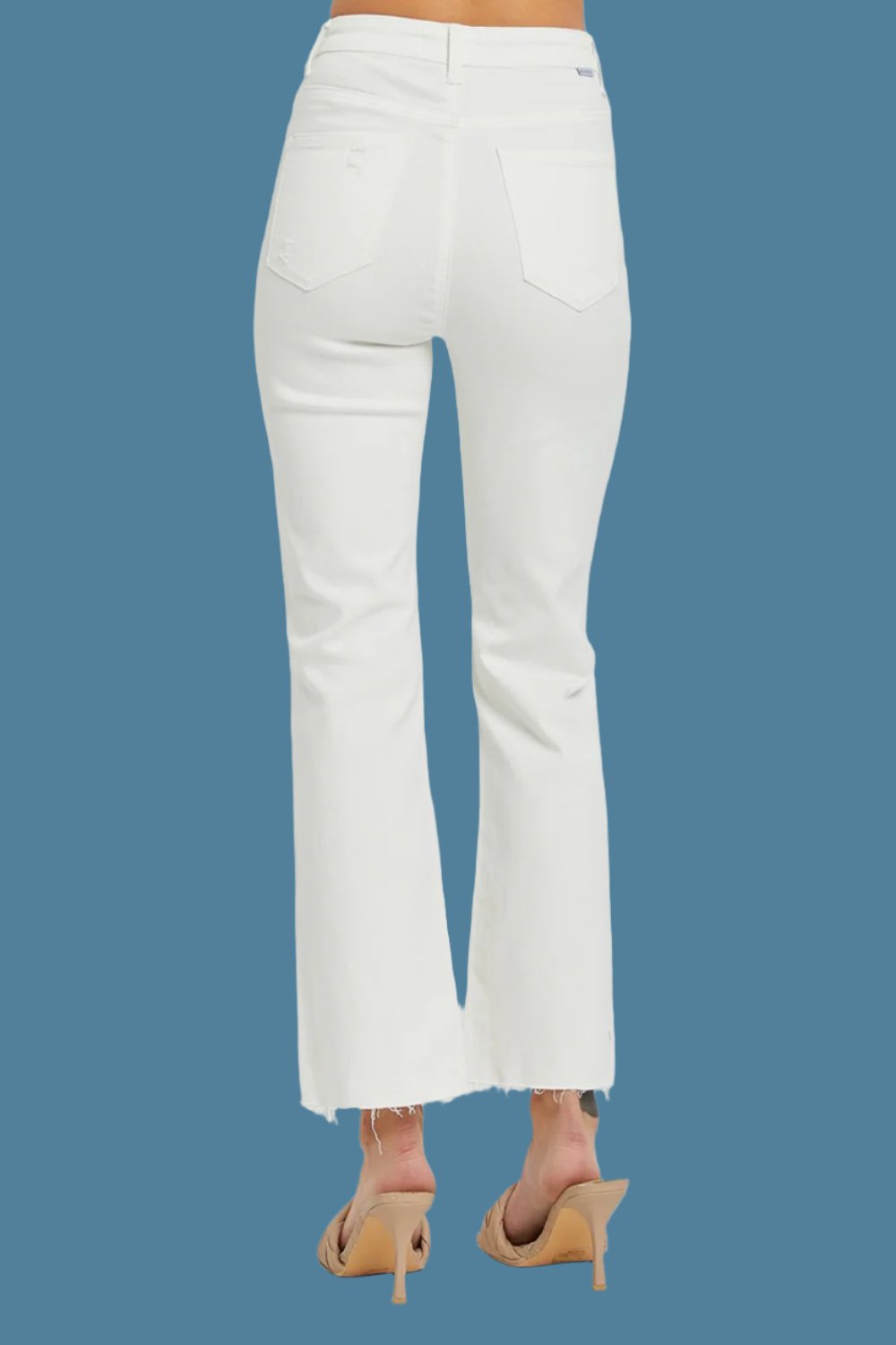 High Rise Button Fly Straight Ankle Jeans Back