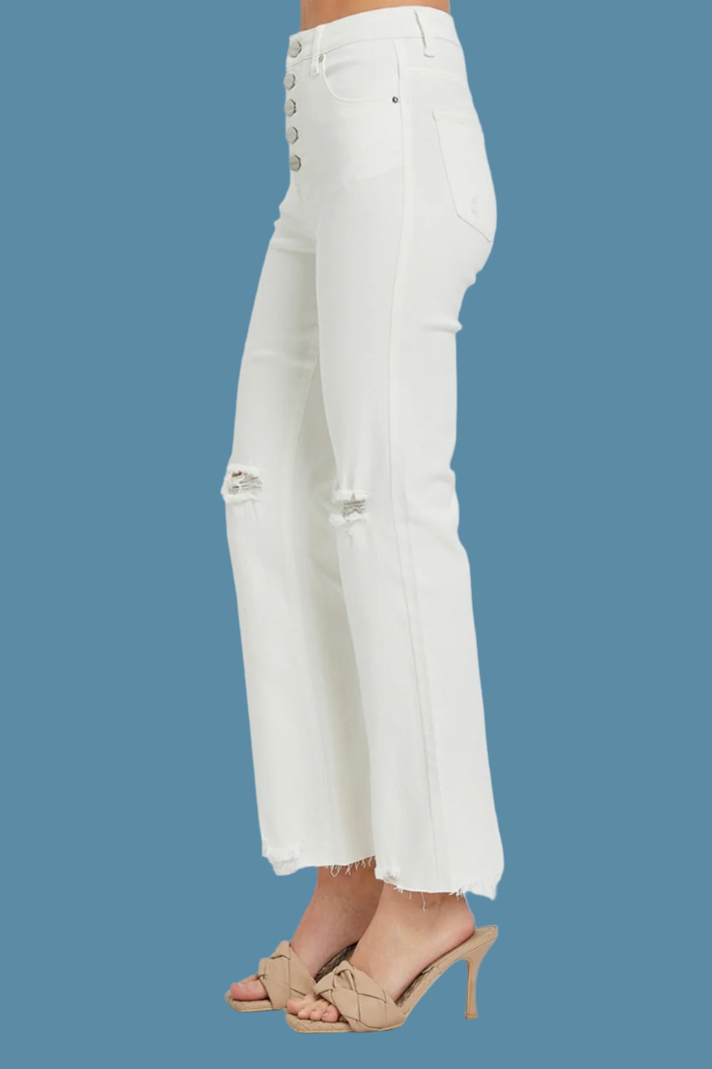 High Rise Button Fly Straight Ankle Jeans Side view