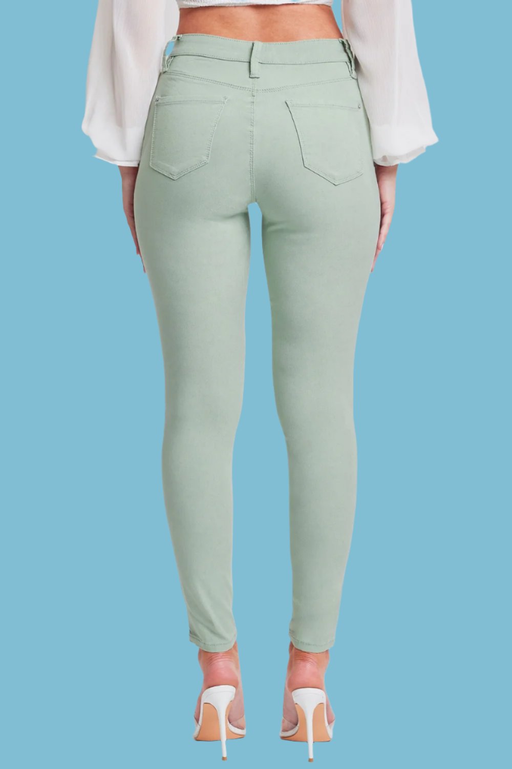 Hyperstretch Mid-Rise Skinny Jeans Jade Back view