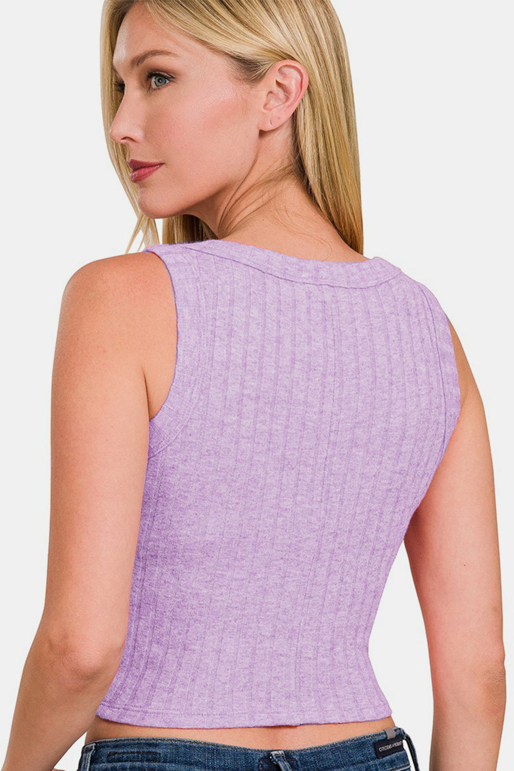 Lavender Ribbed Cropped Tank Back view