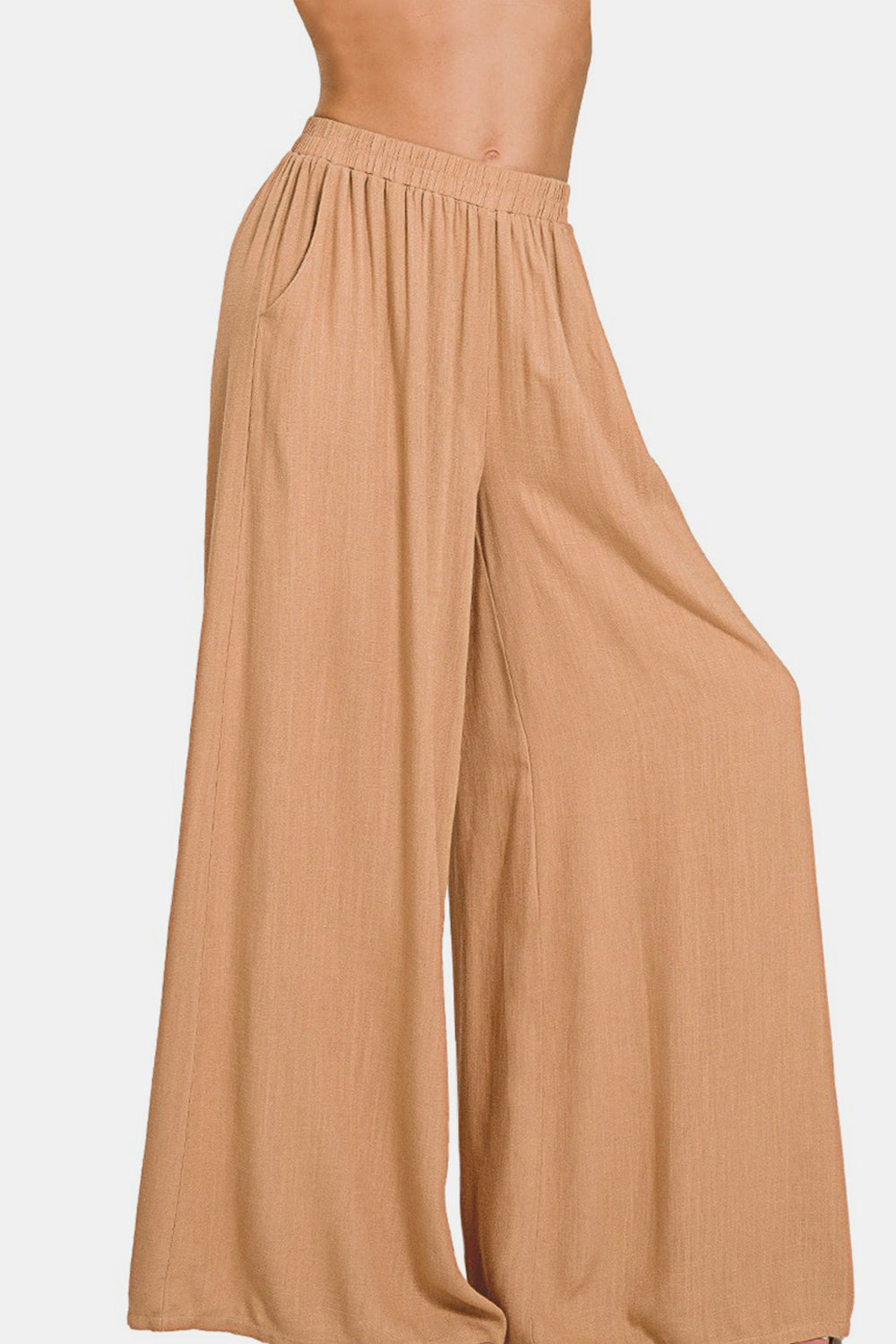 Pleated Linen Blend Wide Leg Pants Side