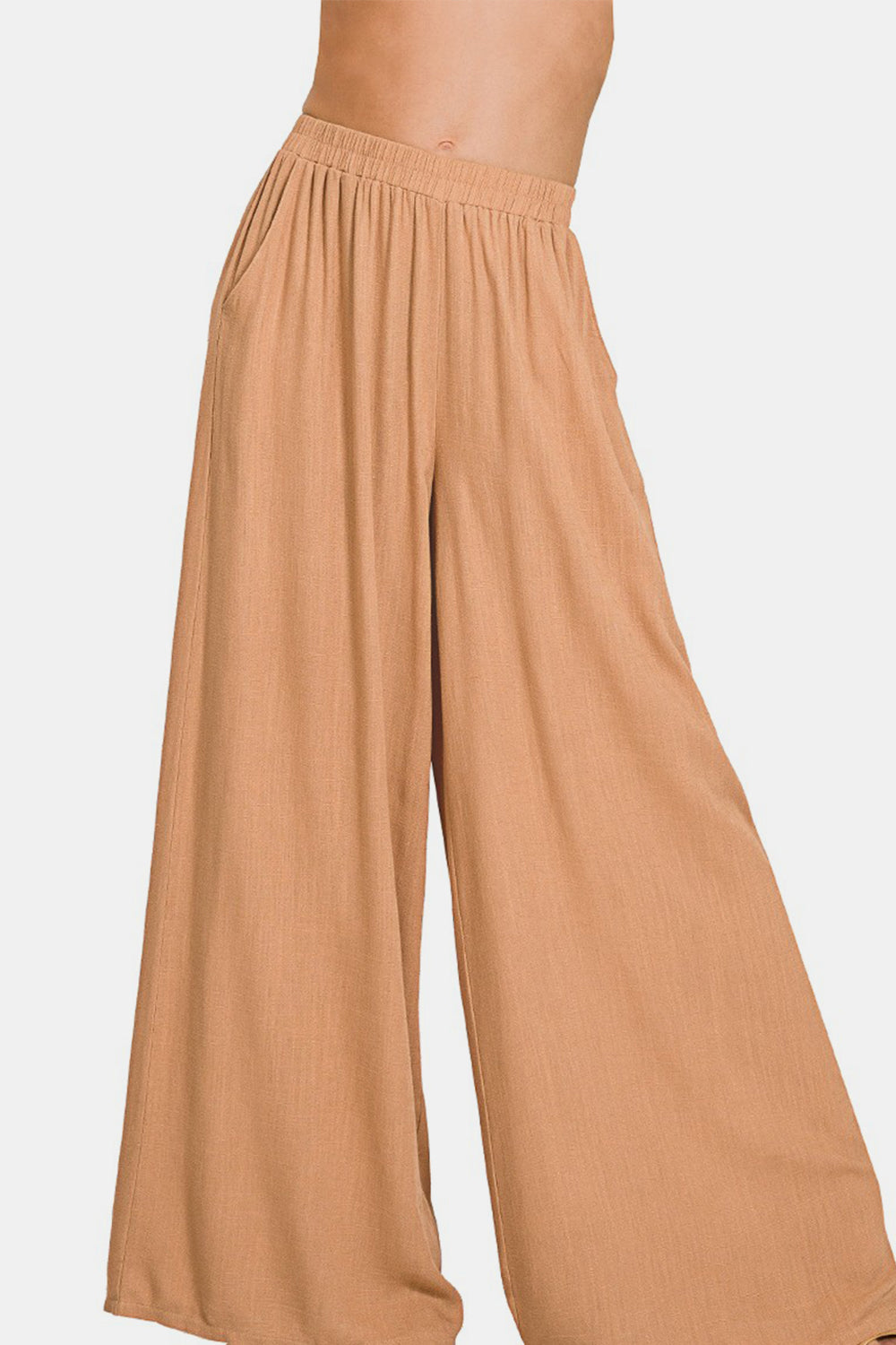 Pleated Linen Blend Wide Leg Pants front