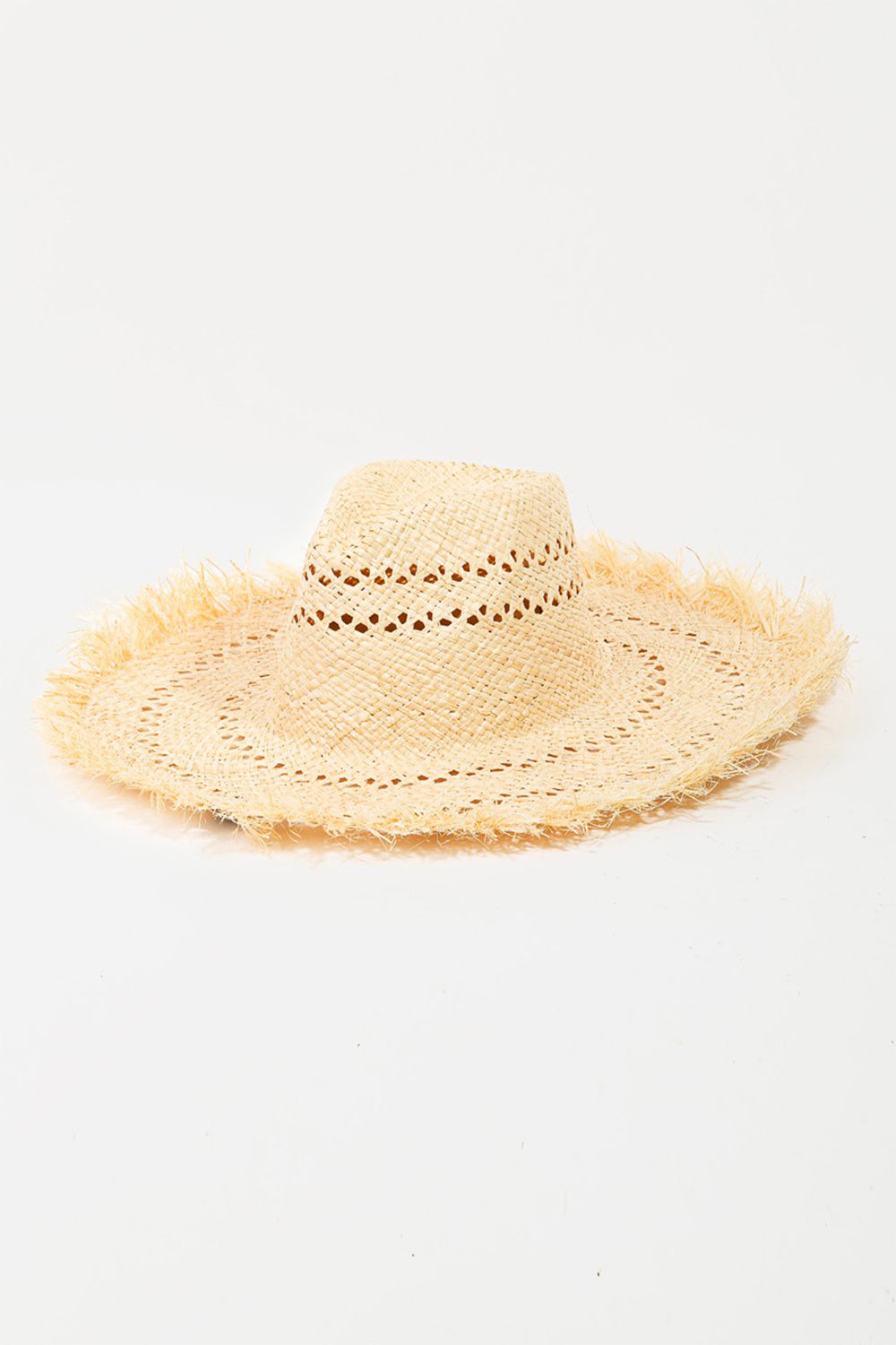 Raw Hem Weave Hat with Openwork Design