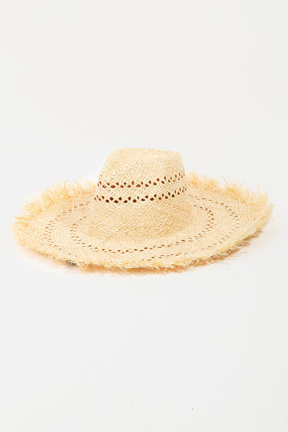 Raw Hem Weave Hat with Openwork Design