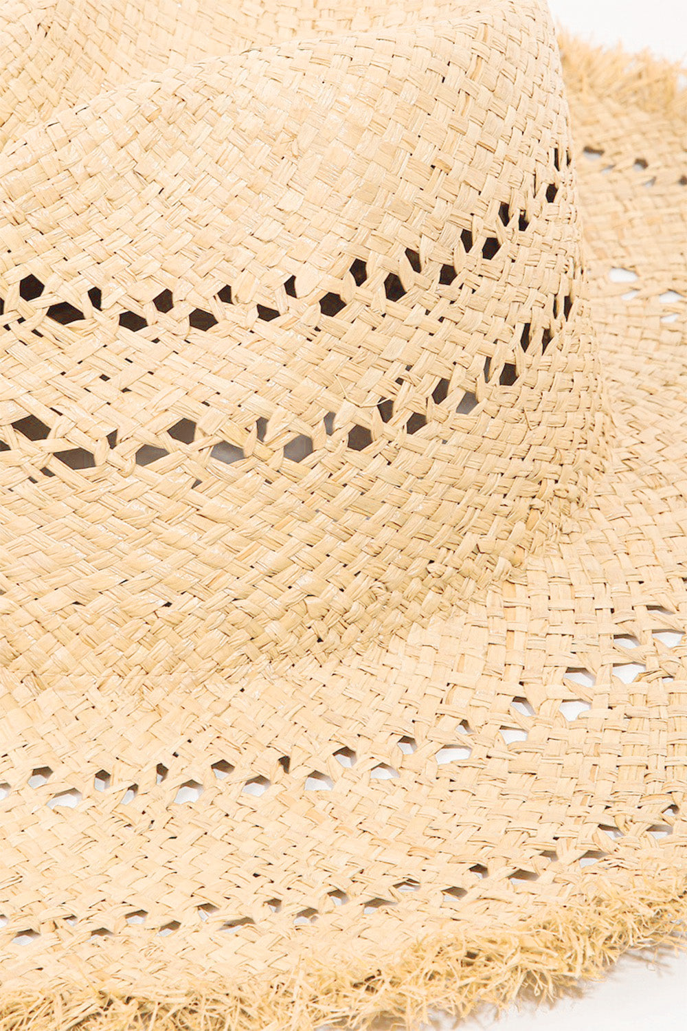 Raw Hem Weave Hat with Openwork Design Detail