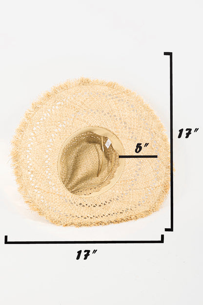 Raw Hem Weave Hat with Openwork Design Dimensions