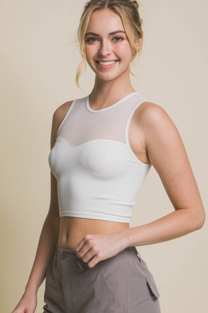 Round Neck Ribbed Cropped Mesh Tank Top Side