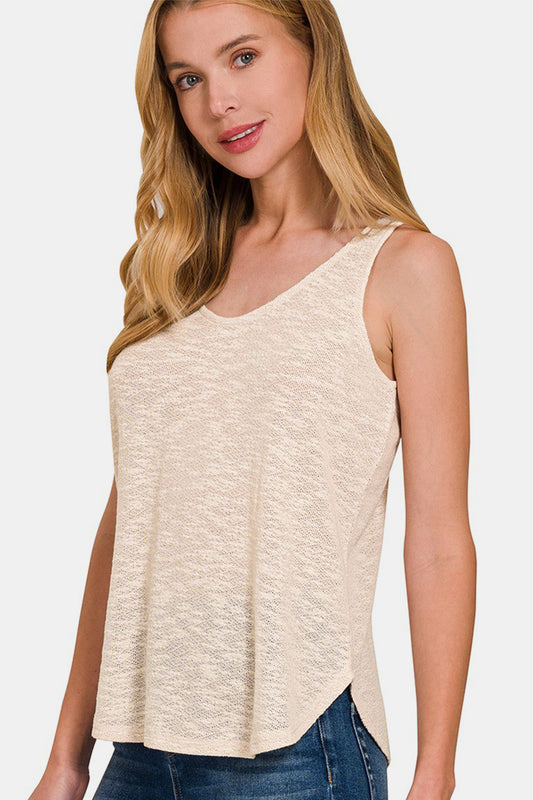 Round Neck Tank Top with Curved Hem