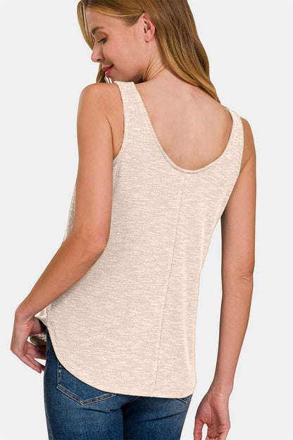 Round Neck Tank Top with Curved Hem back view