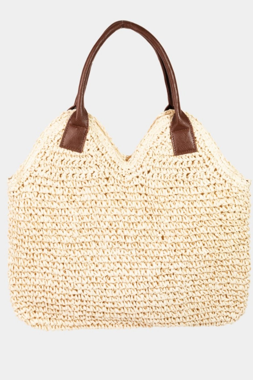 Shoulder Bag with Straw Braided Faux Leather Strap Full view 