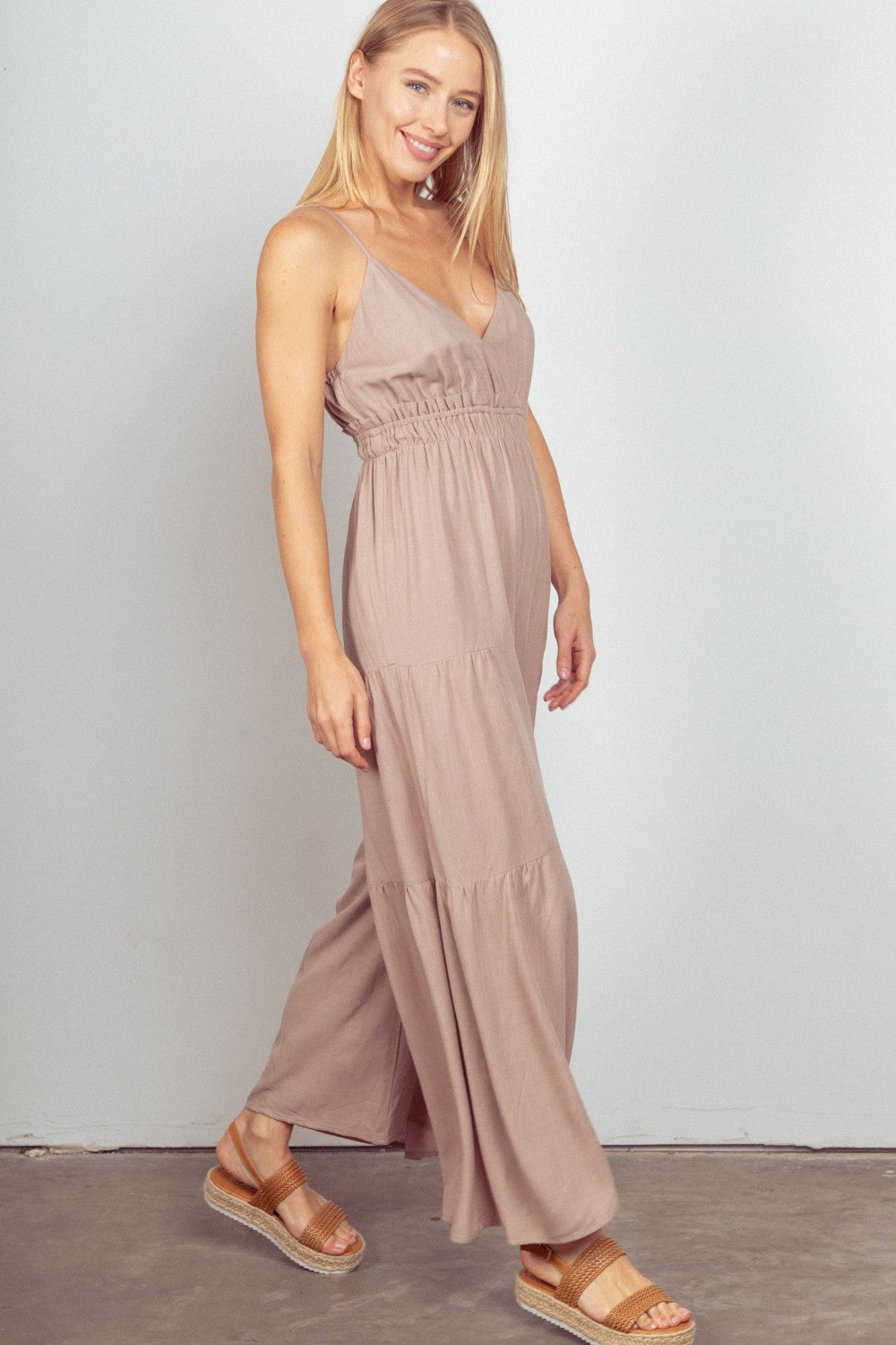 Sleeveless Ruched Wide Leg Jumpsuit Side