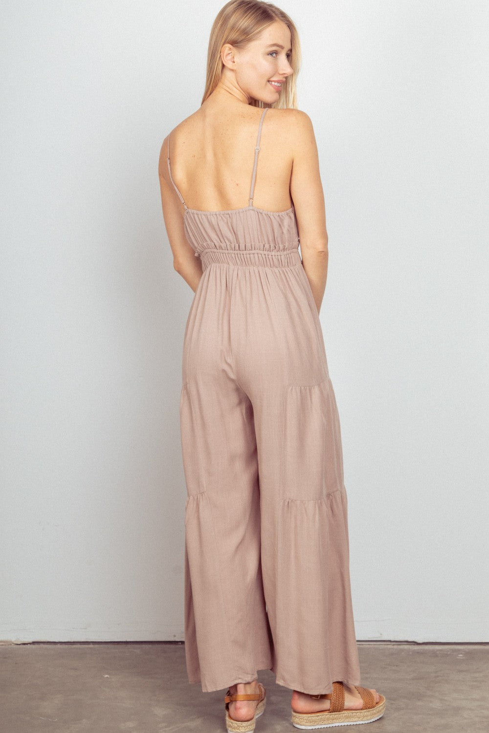 Sleeveless Ruched Wide Leg Jumpsuit Back