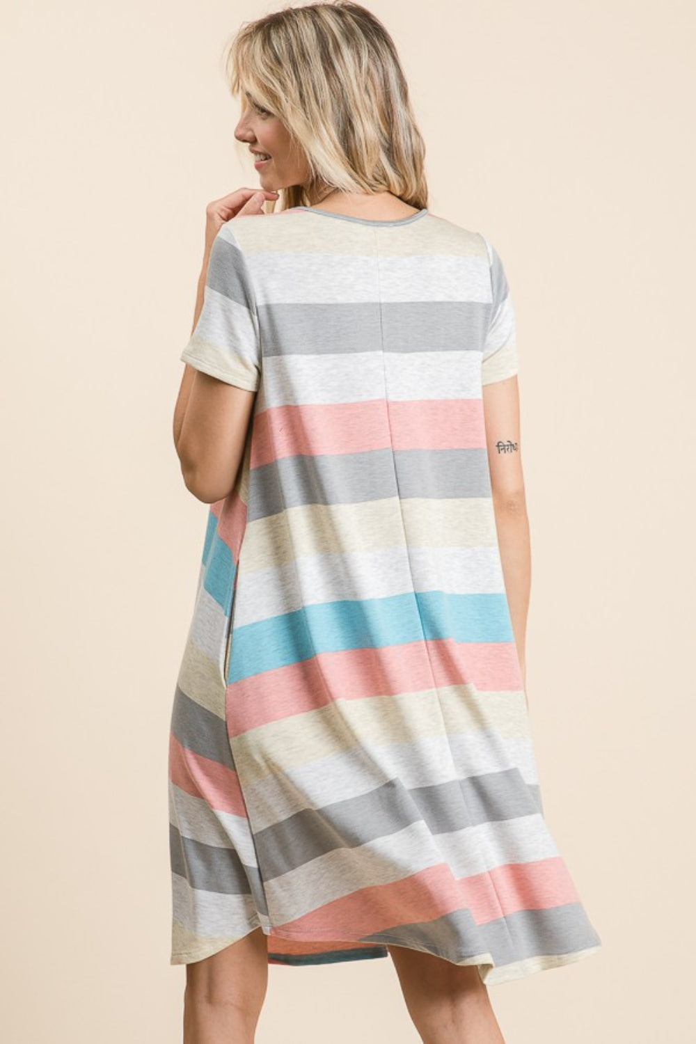 Striped Short Sleeve Dress with Pockets back