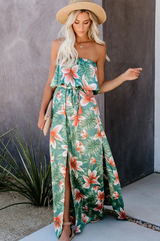 Tropical Sleeveless Tube Dress in Floral Print