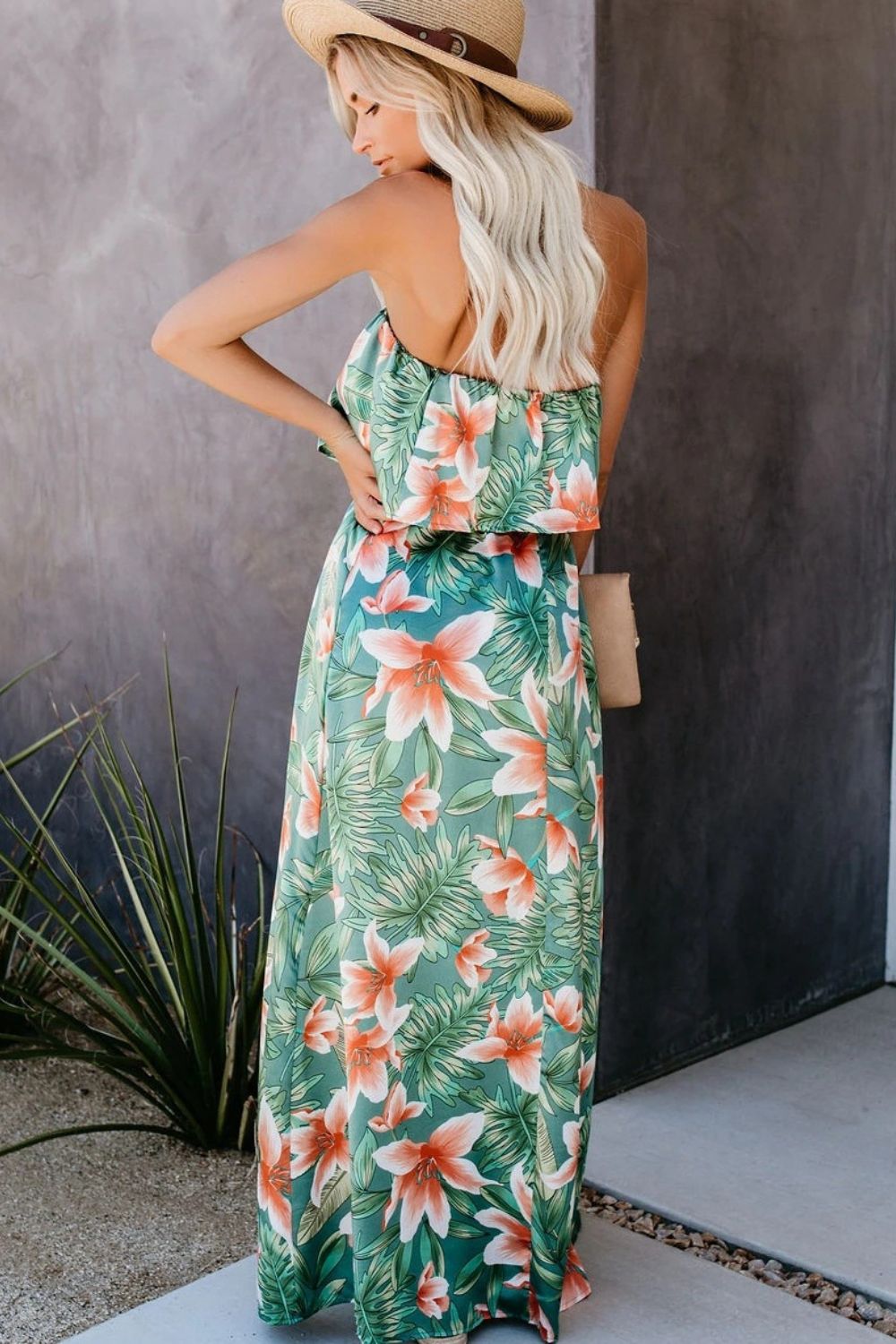 Tropical Sleeveless Tube Dress in Floral Print back