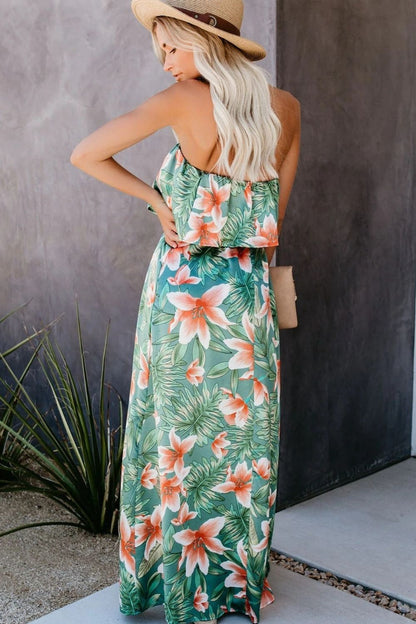 Tropical Sleeveless Tube Dress in Floral Print back