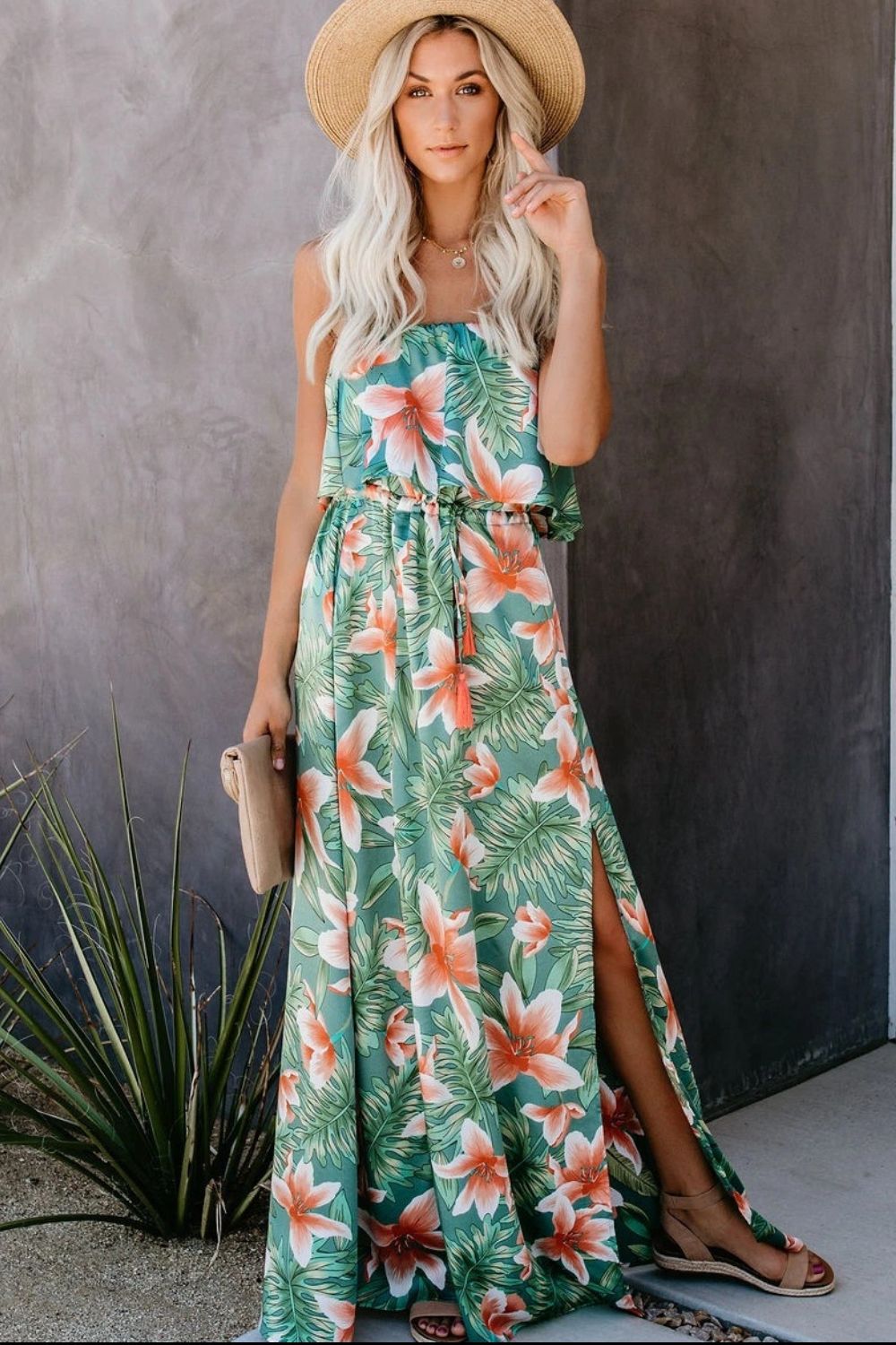 Tropical Sleeveless Tube Dress in Floral Print front