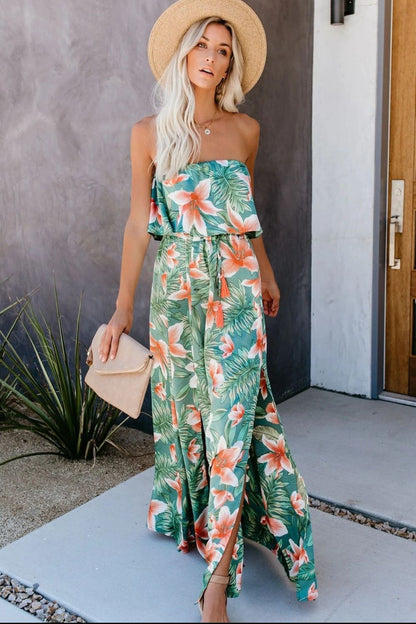 Tropical Sleeveless Tube Dress in Floral Print front2