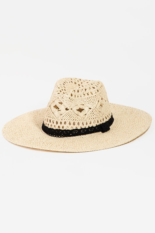 Wide Brim Hat with Openwork Lace Detail by Fame