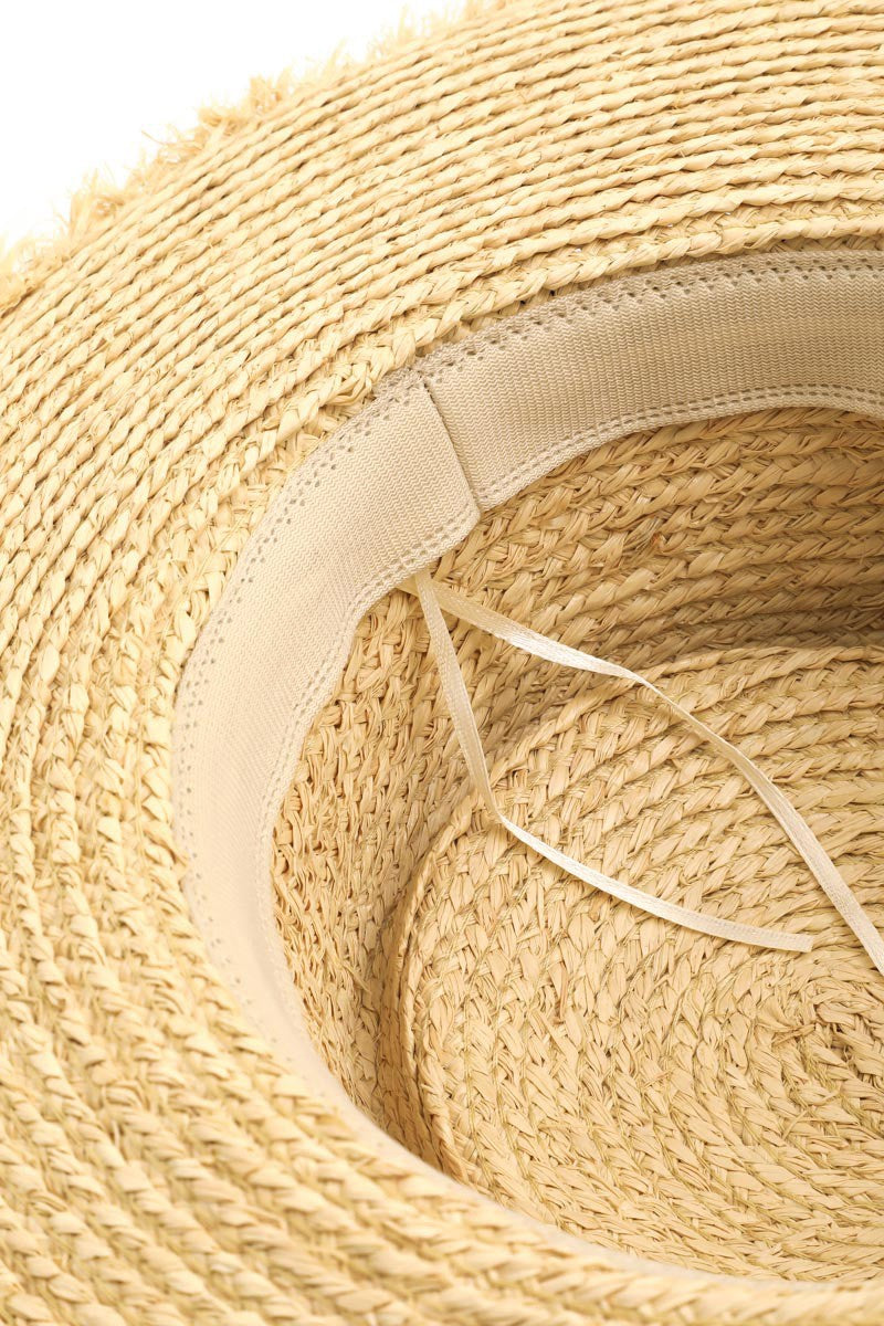 Straw Weave Cowgirl Hat with Raw Hem and Adjustable Strap