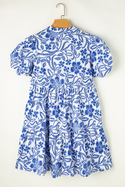 Royal Blue and white floral printed mini dress